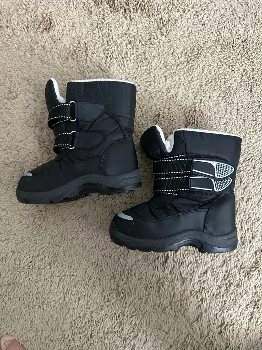 Kids Black Winter Snow Boots with Fleece Lining 4/5yr